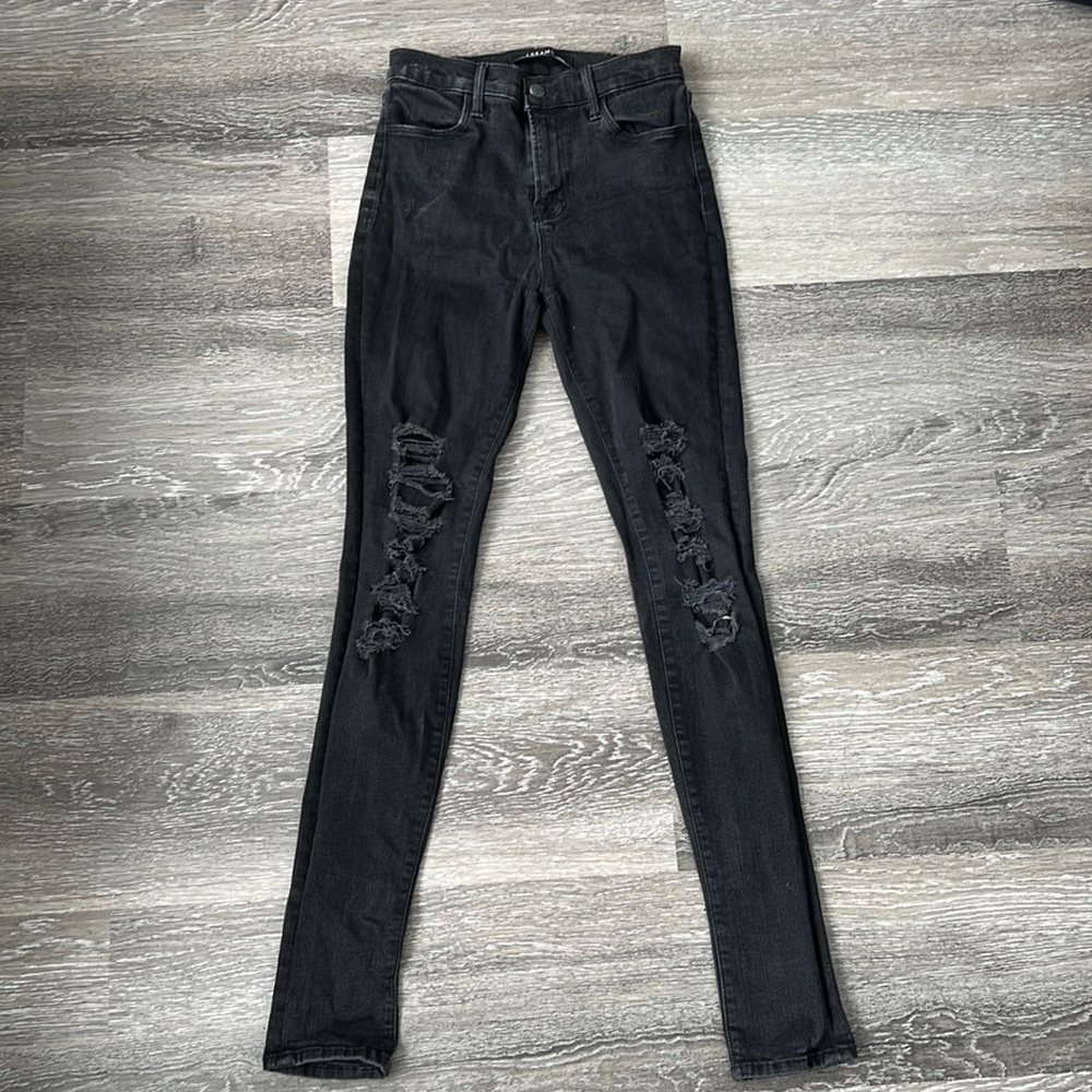 J Brand Black Distressed Skinny Jeans 27